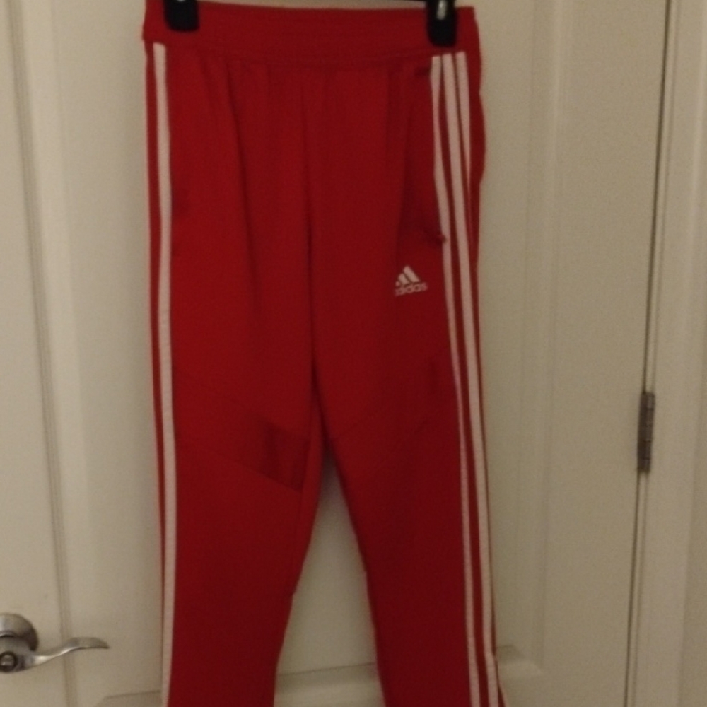Adidas Kids Red Adidas Track Pant with White Stripes